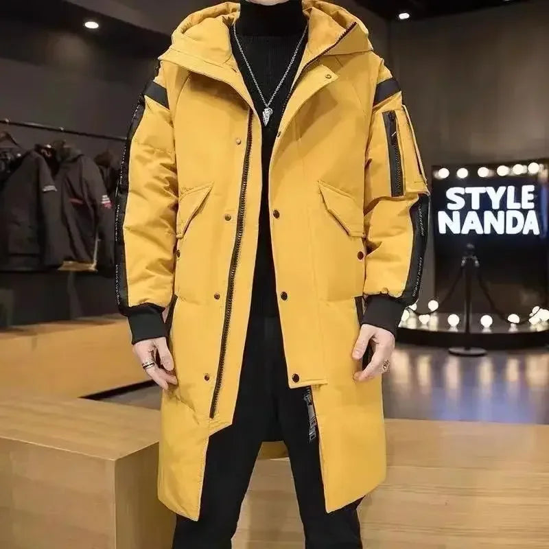 Men's Parkas Hooded New Over-the-knee Overcoat Thickened Mid-length