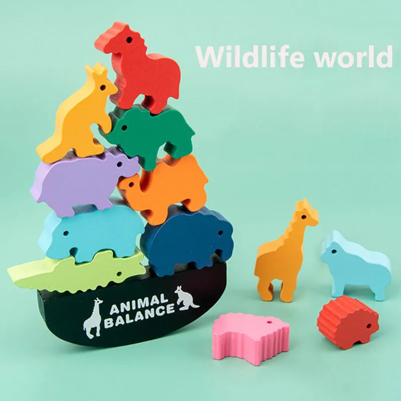Montessori Children Wooden Animal Balance Blocks Board Games