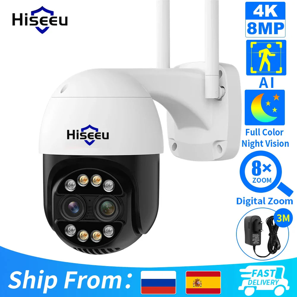 Hiseeu 4K 8MP Dual Lens PTZ Wifi IP
