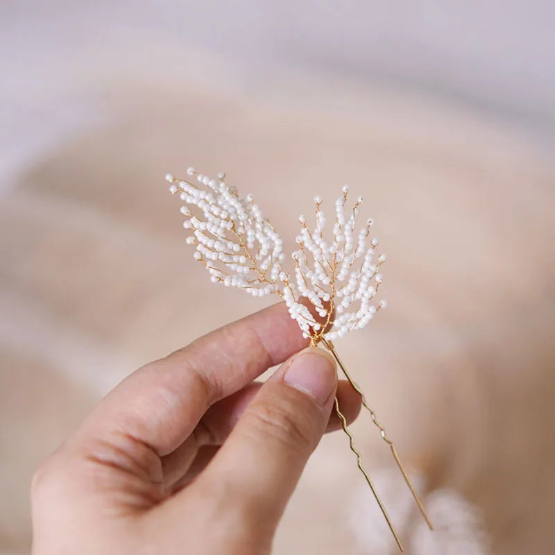 SLBRIDAL Handmade Rhinestones Crystal Pearls Bridal Hair Pin