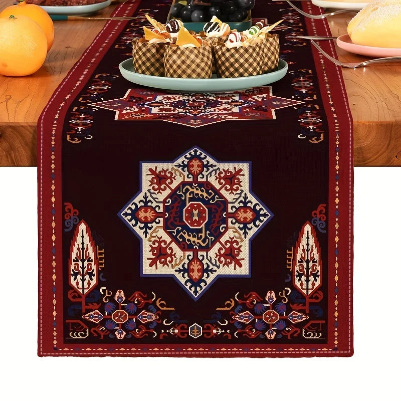 Bohemian Geometric Pattern Table Runner Linen Kitchen Decoration