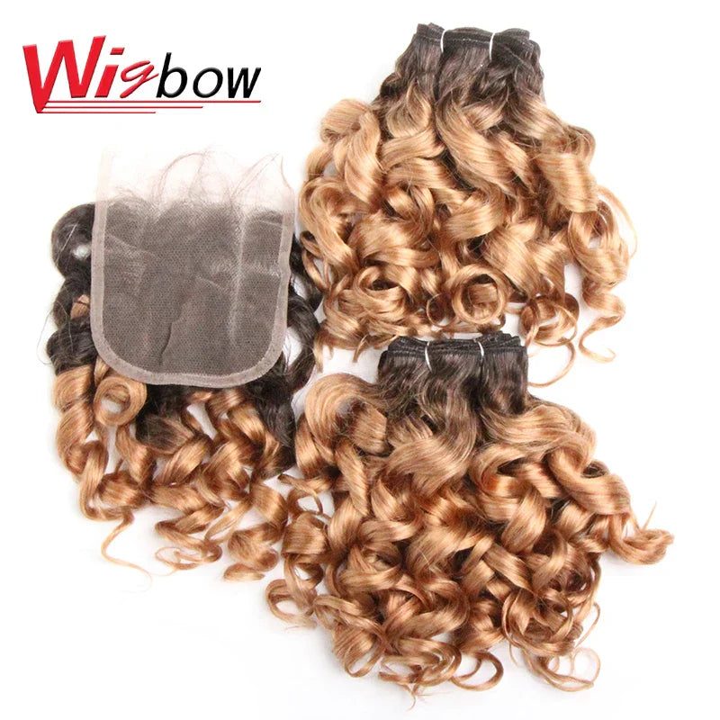 Human Brazilian Hair Weave Bundles With Closure Ombre