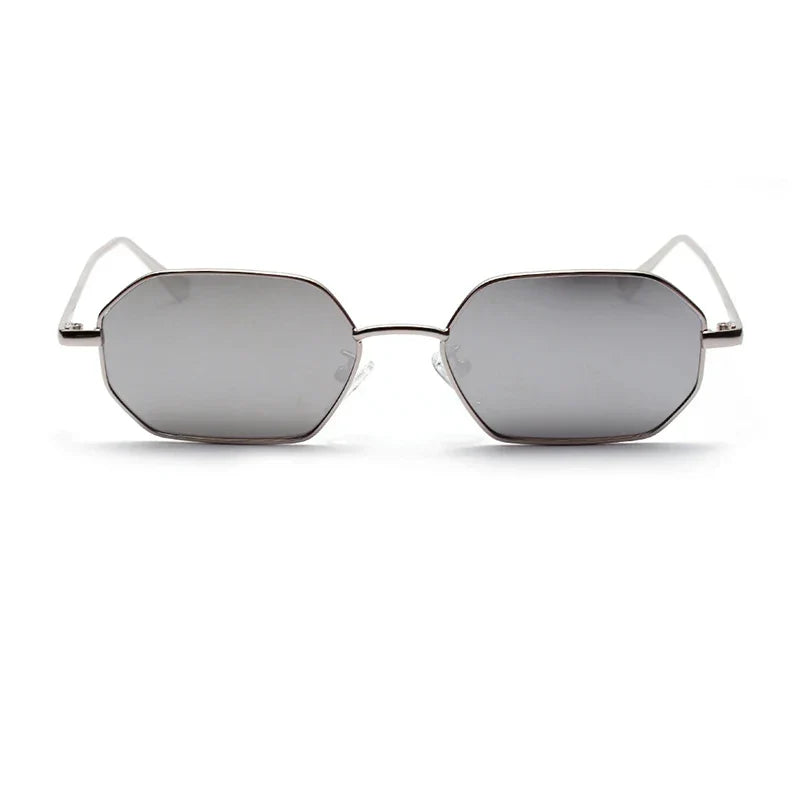 Hipster Polygon Sunglasses For Women Vintage Retro Silver Mirror Metal Frame Sunglasses Classic Square 90’S Shades Trendy 2022
