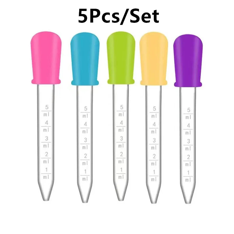 5Pcs/Set 5ML Child Baby Droppers Plastic Silicone Baby