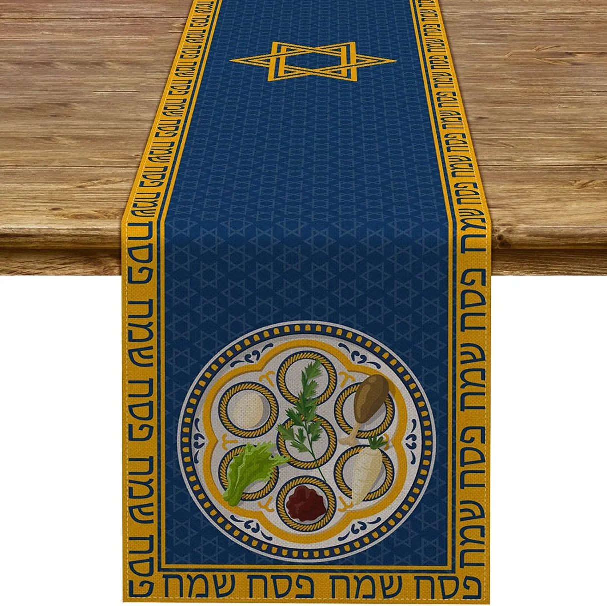 Passover Linen Table Runner Pesach Seder Matzoh Red