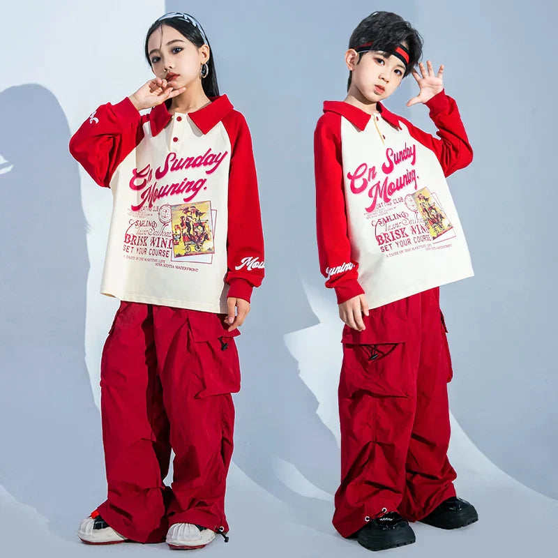 Kids Hip Hop Clothing White Polo Sweatshirt Tops