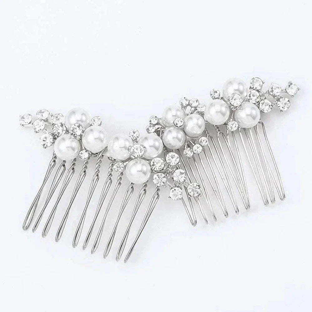 Silver Color Flower Hair Comb Clip Girls Handmade