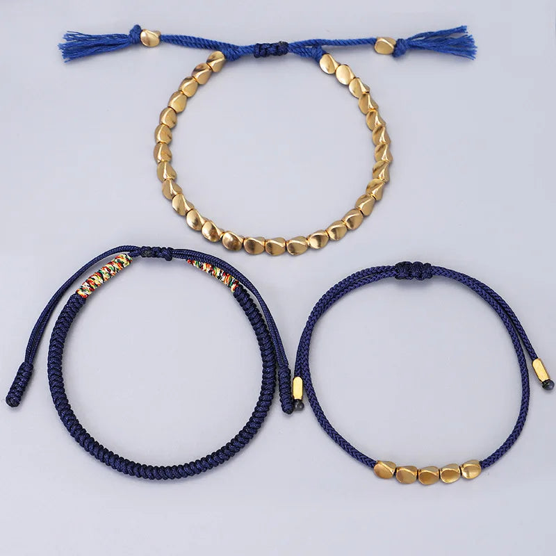 3pcs/set Tibetan Buddhist Braided Handmade Copper Beads Bracelet