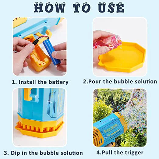 Bubble Gun Kids Toys Rocket 69 Holes Soap