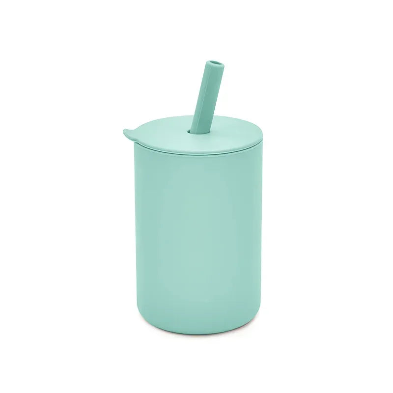 Baby Silicone Feeding Training Cutlery Liquid Straw Cup