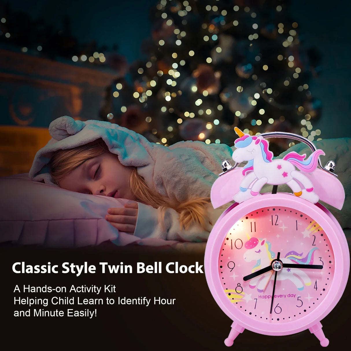 Pink Unicorn Children's Alarm Clock Cartoon Desktop for