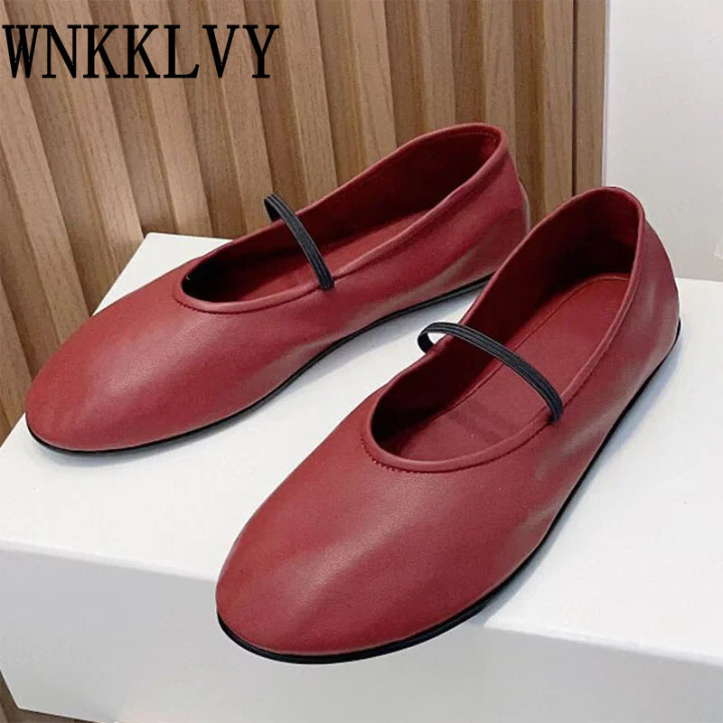 2023 New Genuine Leather Ballerina Flat Loafers Women