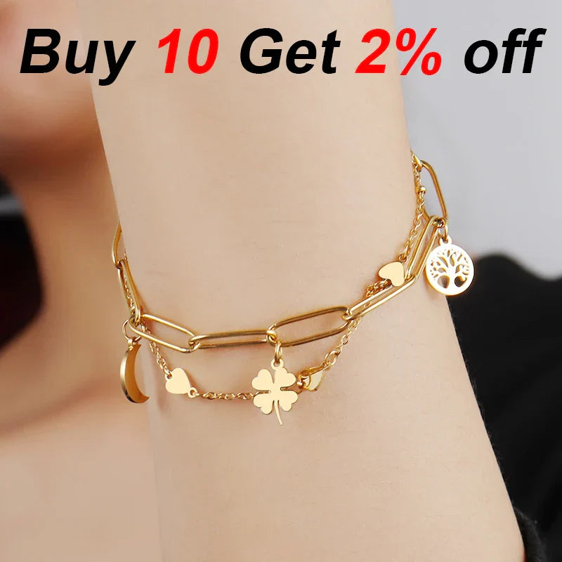 Heart Pendant Stainless Steel Bracelet Women Fashion 316L