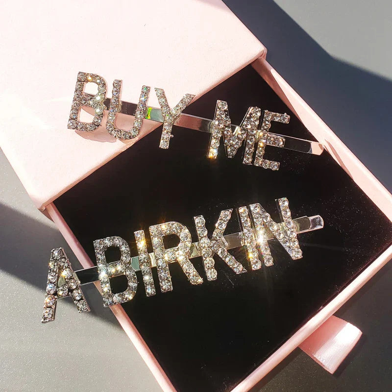 Buy Me A Birkin Rhinestone Hair Clips 2pcs/set