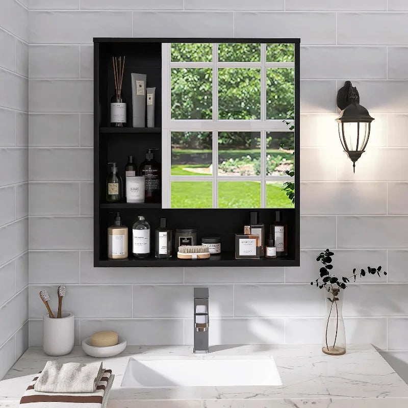 SMIBUY Bathroom Mirror Cabinet Wall Mounted, Bamboo Space