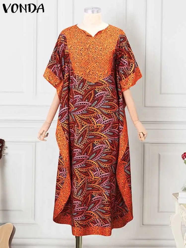 VONDA Plus Size 5XL Bohemian Women Printed Long