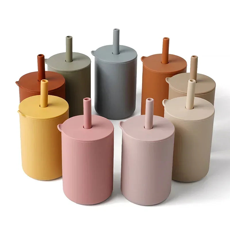 Baby Silicone Feeding Training Cutlery Liquid Straw Cup