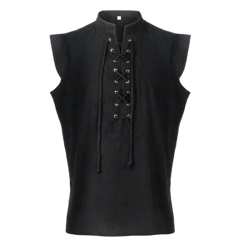 Men's Medieval Pirate Shirts Lace Up Sleeveless Renaissance