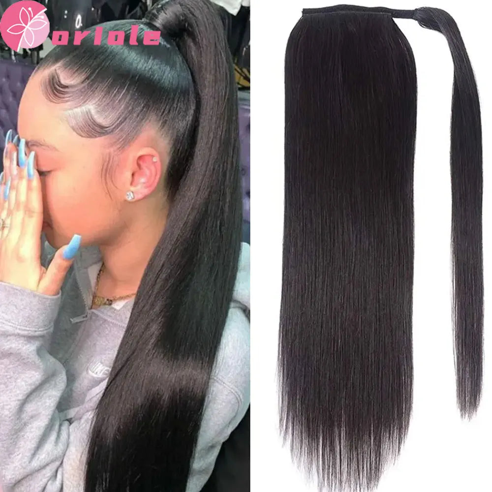 Straight Ponytail Human Hair 8-32 Inches Machine Made