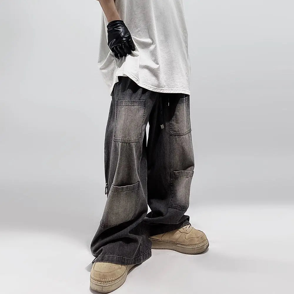 American Style Oversized Pocket Retro Baggy Jeans Men