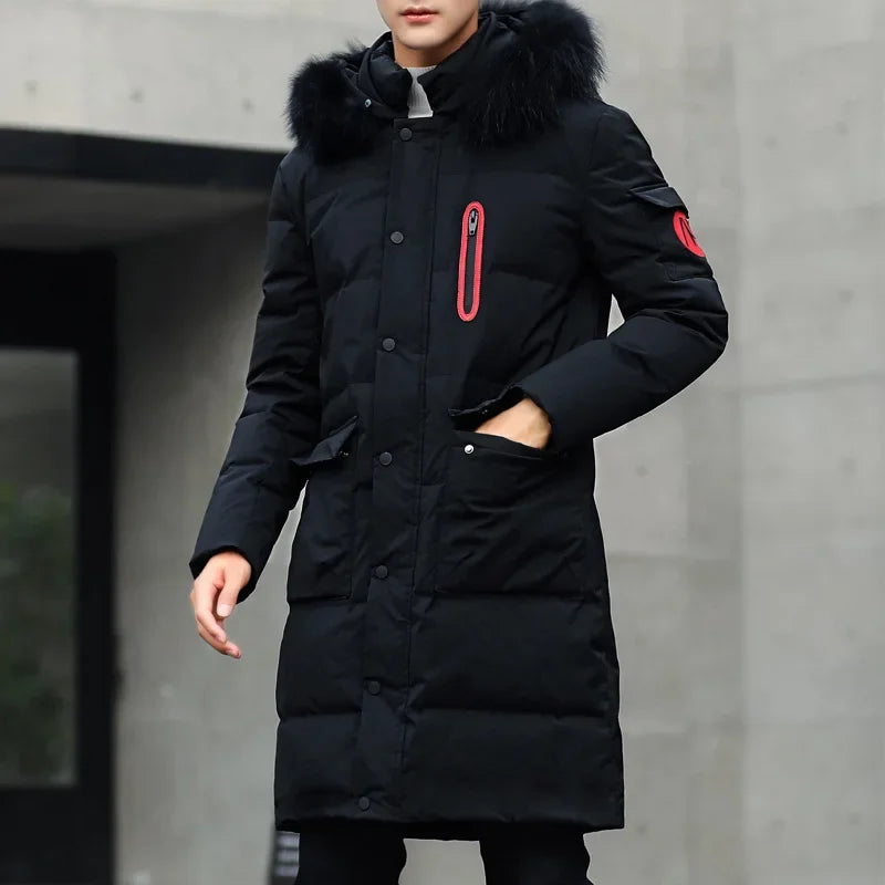 Winter Thick Warm Parka Men Hooded Jacket Mid-length