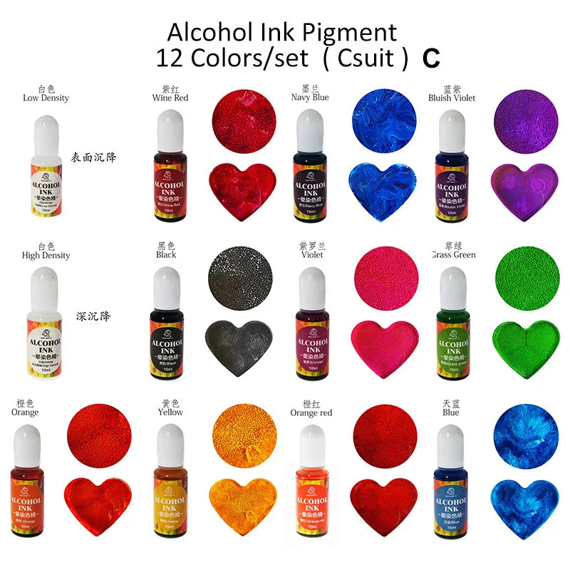 24Colors 10ml Alcohol Ink Set for AB Epoxy