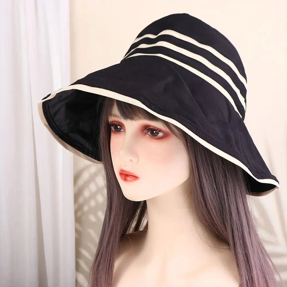 Woman Handmade UV-resistant Big Brim Striped Hollow Women
