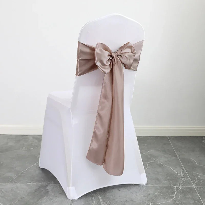 40PCS 17x275cm Rose Gold Satin Chair Sashes Bows