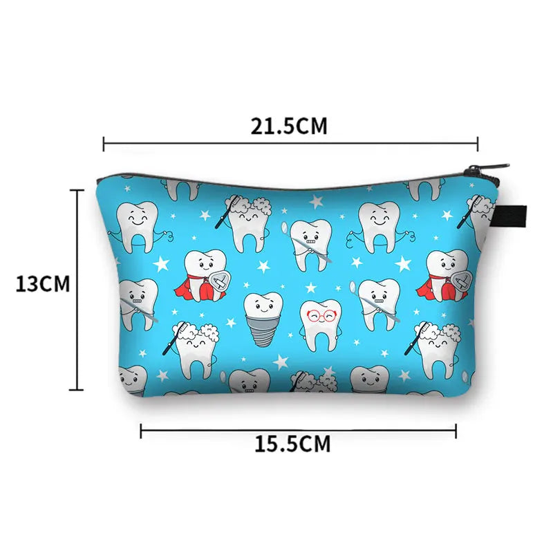 Cartoon Teeth and Tooth Fairy Print Cosmetic Case