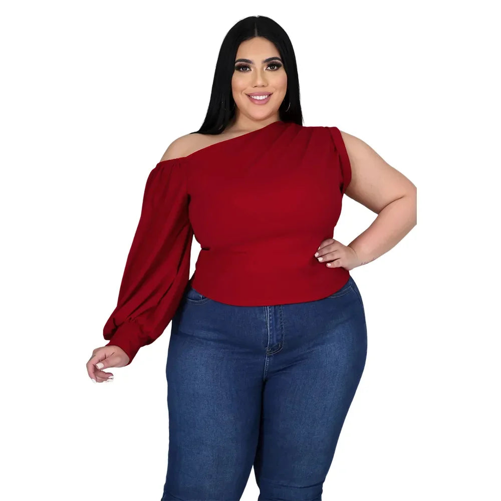 CMYAYA Plus Size XL5XL One Shoulder Sleeve Skew