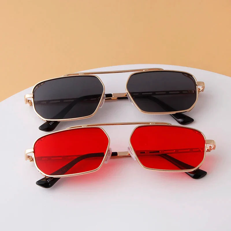 Vintage Red Rectangle Sunglasses Women Brand Steampunk Pink