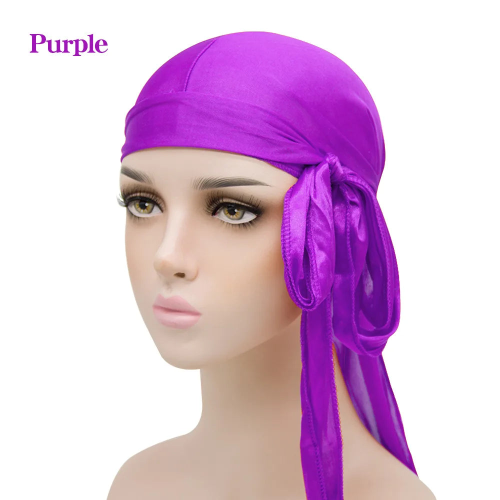 Unisex Silky Satin Durags Bandanas Turban Hat Elastic