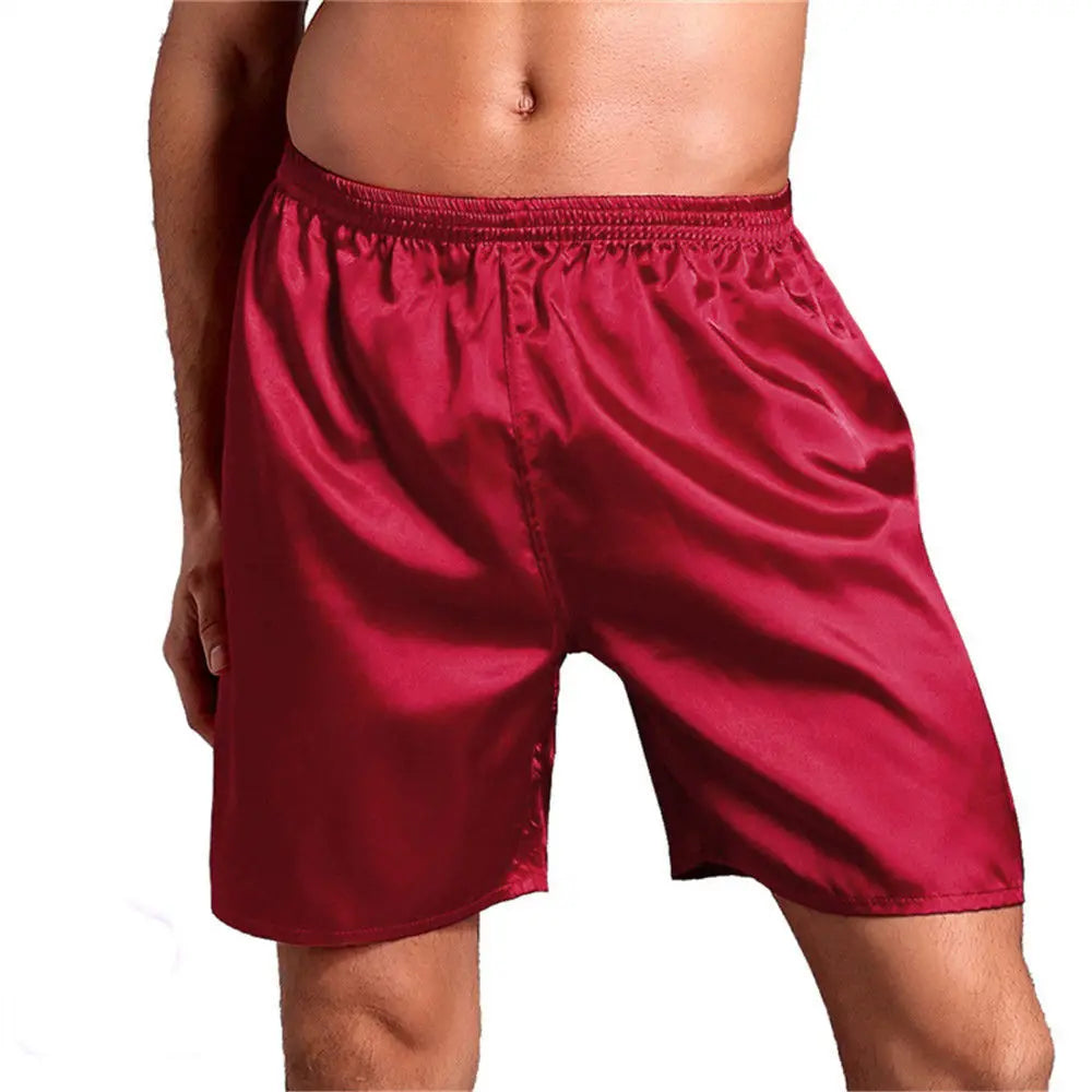 Mens Silk Satin Loose Boxers Briefs Pajamas Casual