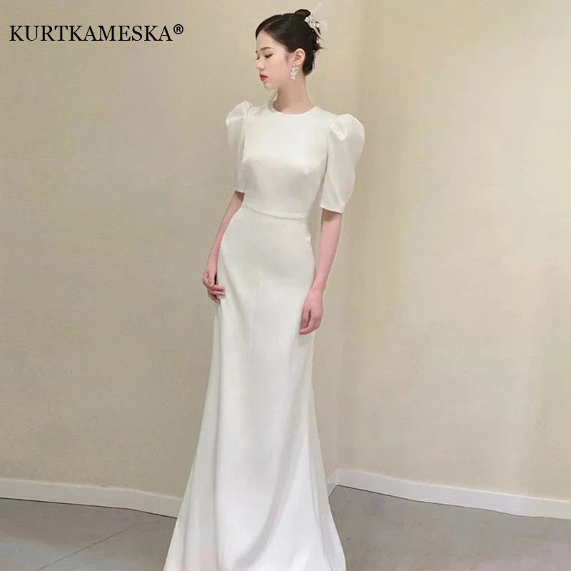 Bride French White Wedding Dress Women Sexy Backless