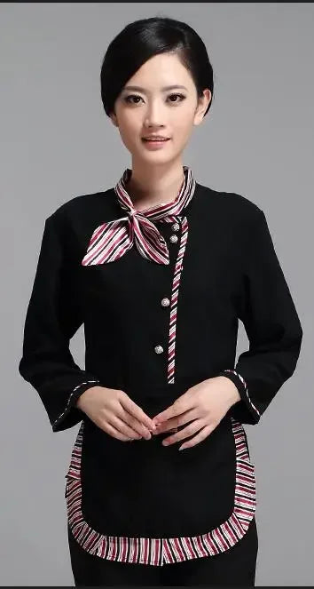 Long Sleeve Hotel Waiter Uniform Female Restaurant Topapron
