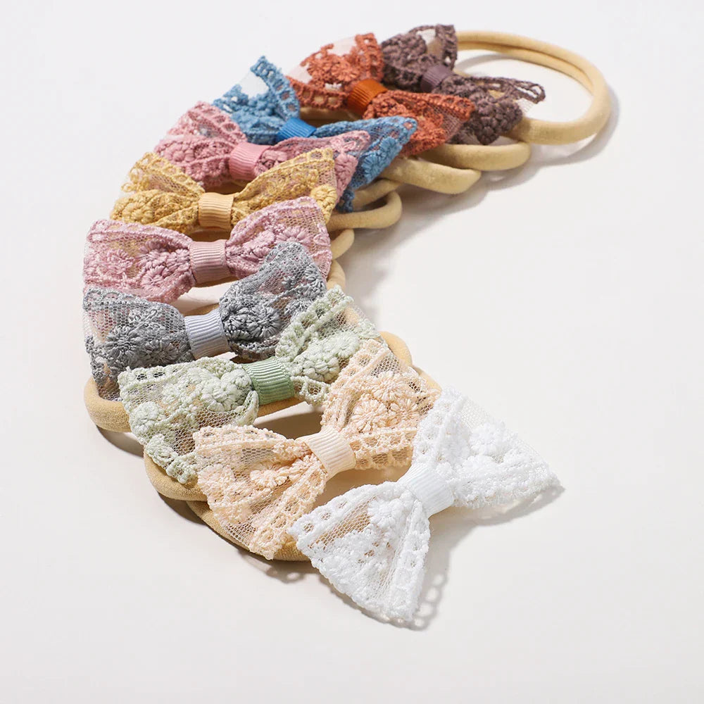 2Pcs Newborn Elastic Hair Bands Lace Bows Soft