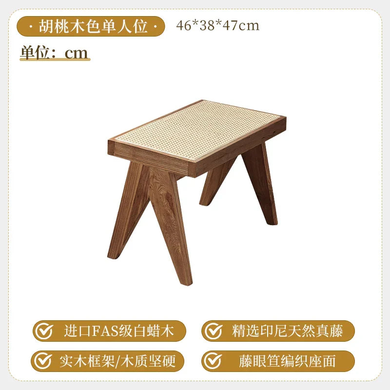 Solid Wood Rattan Home Shoe Changing Stool Modern