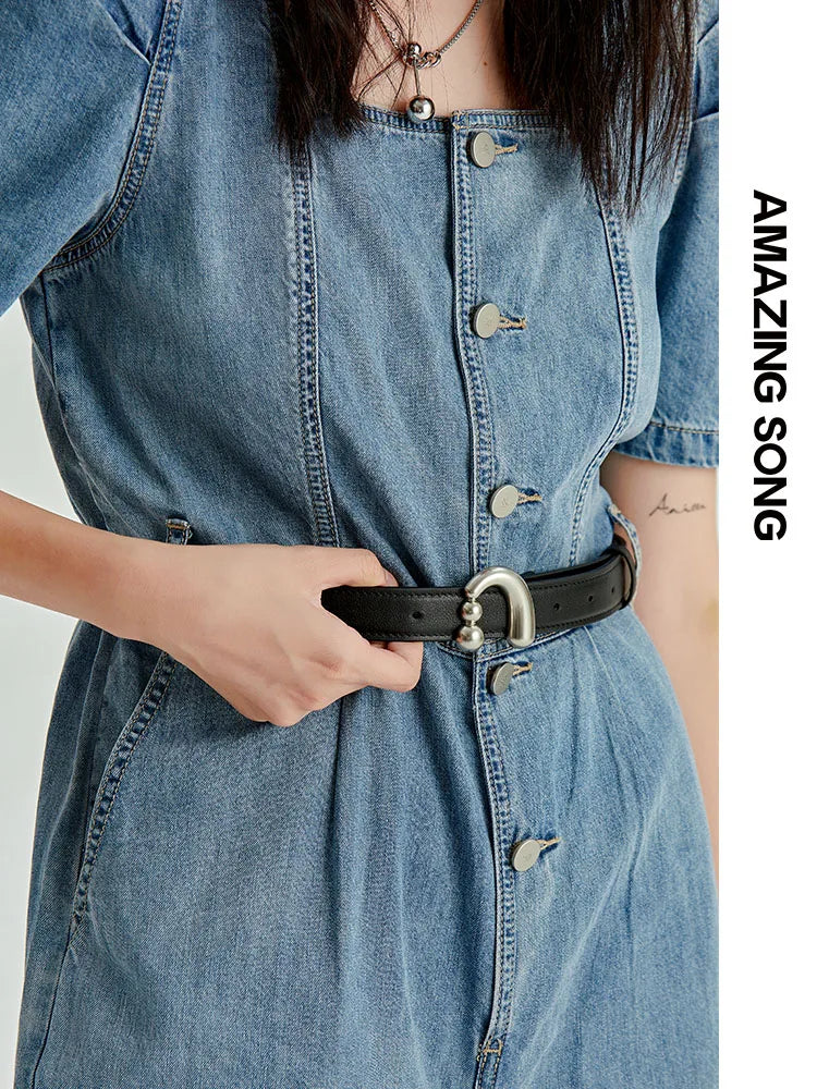 Metal Buckle Studded Belt for Women