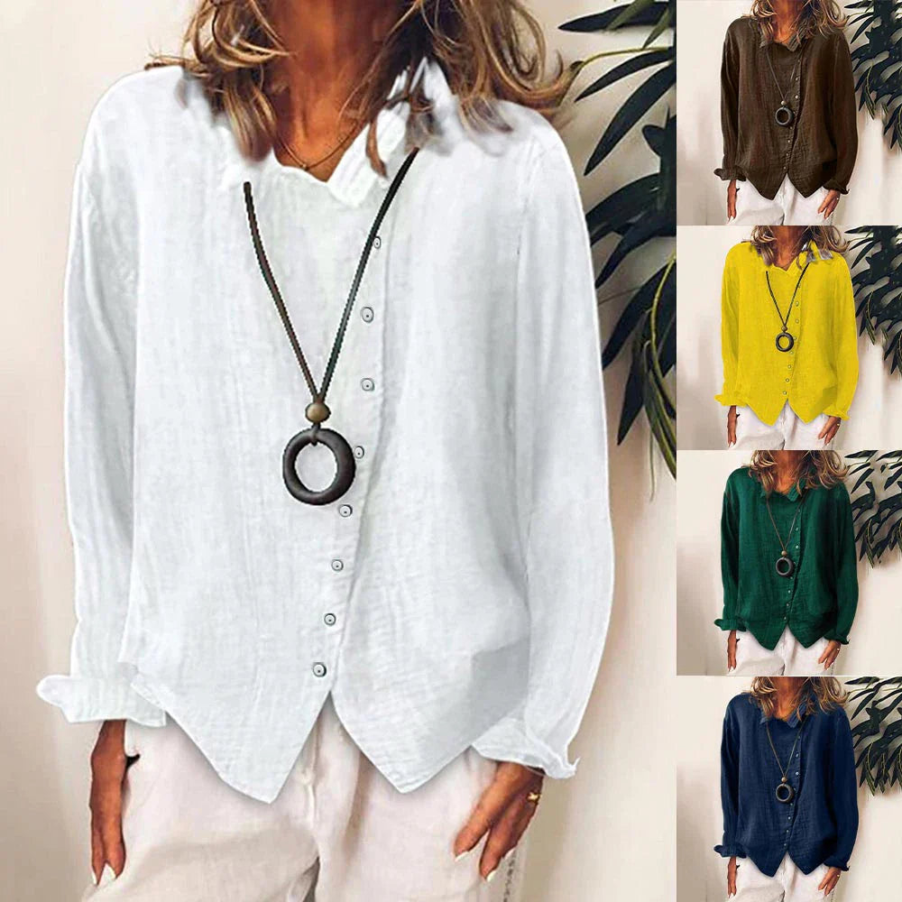 Womens Cotton Solid Long Sleeve Blouse Tops Baggy