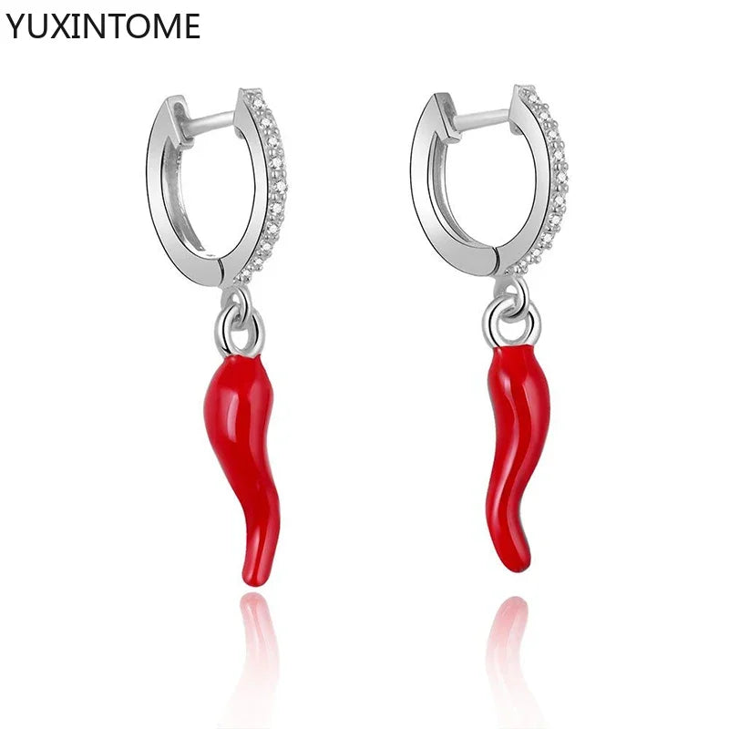 Yellow Red Small Chili Hoop Earrings For Women