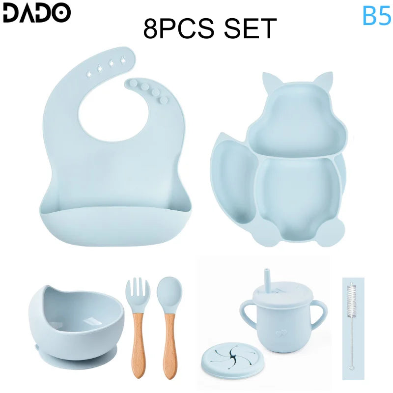 Baby Feeding Set Silicone Suction Bowls Divided Plates