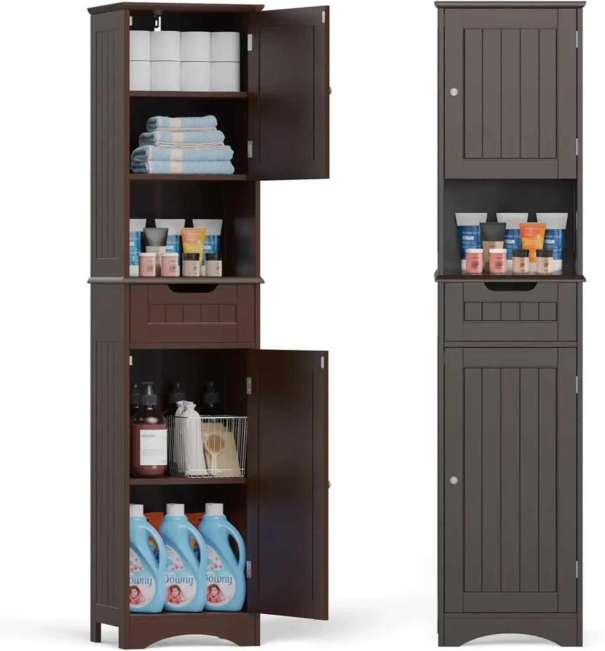 Tall Bathroom Storage Cabinet W/ 2 Doors &