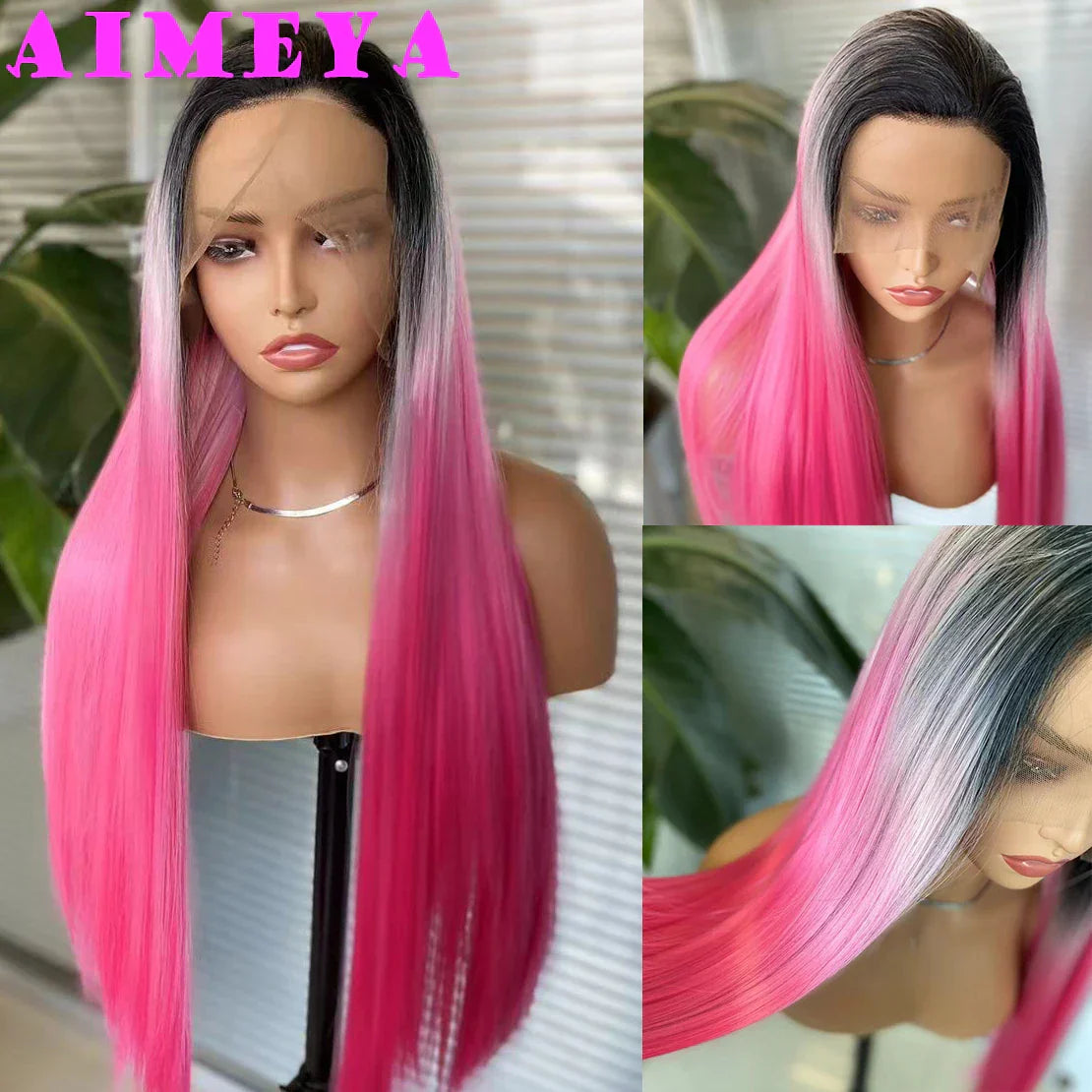 AIMEYA Ombre Blue Synthetic Lace Front Wigs for
