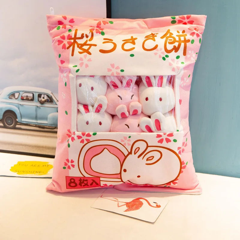 Cartoon a bag of snacks doll throw pillow