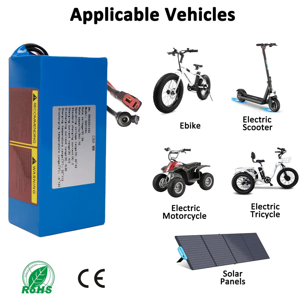 CaoMM 36V Electric Bike Battery with Charger BMS