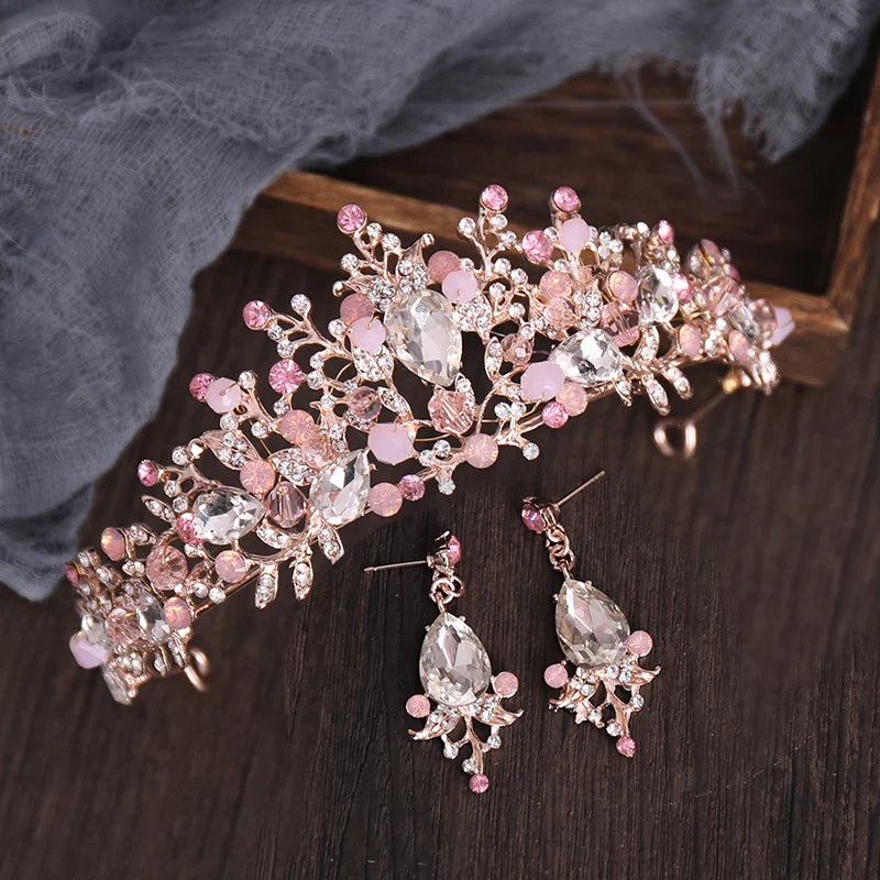 Pink Crystal Tiaras And Crowns For Women Bride
