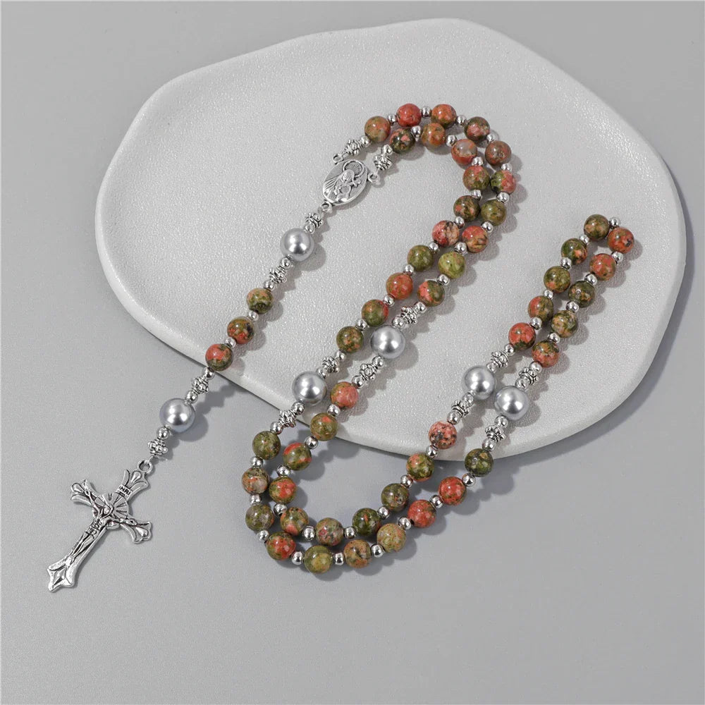 Natural Labradorite Tiger Eye Stone Bracelet Catholic Christ