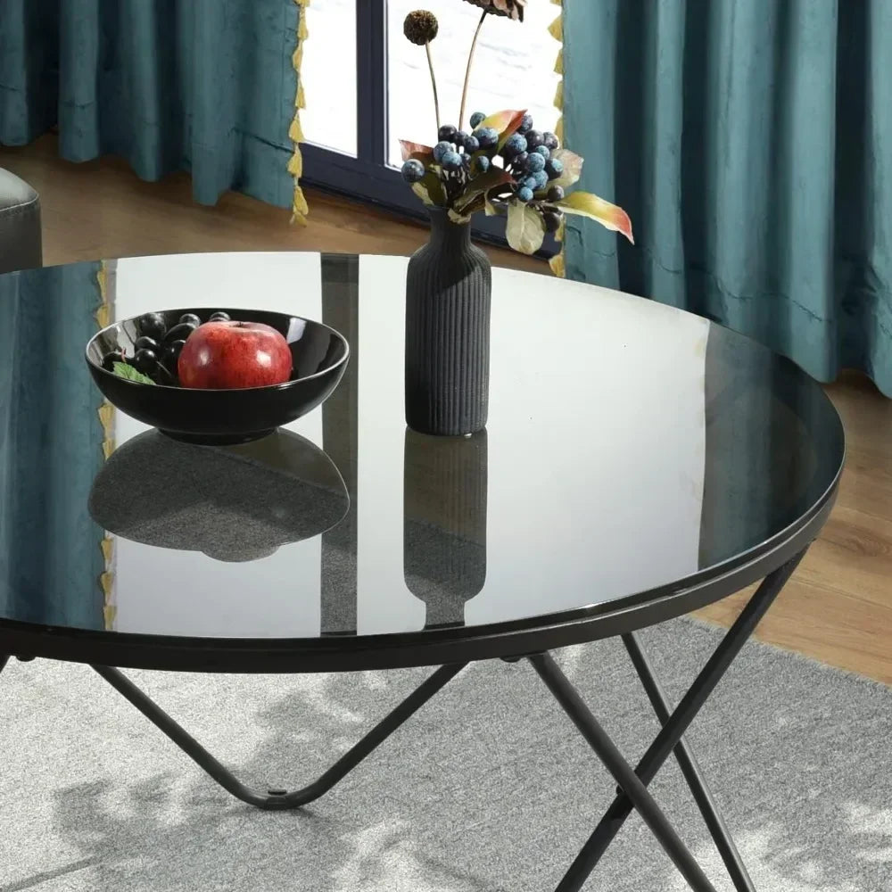 Black Green Coffee Table 31.5" Round Temper Glass