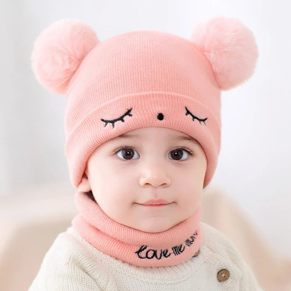 2Pcs/Set Autumn Winter Warm Baby Hat Scarf Set