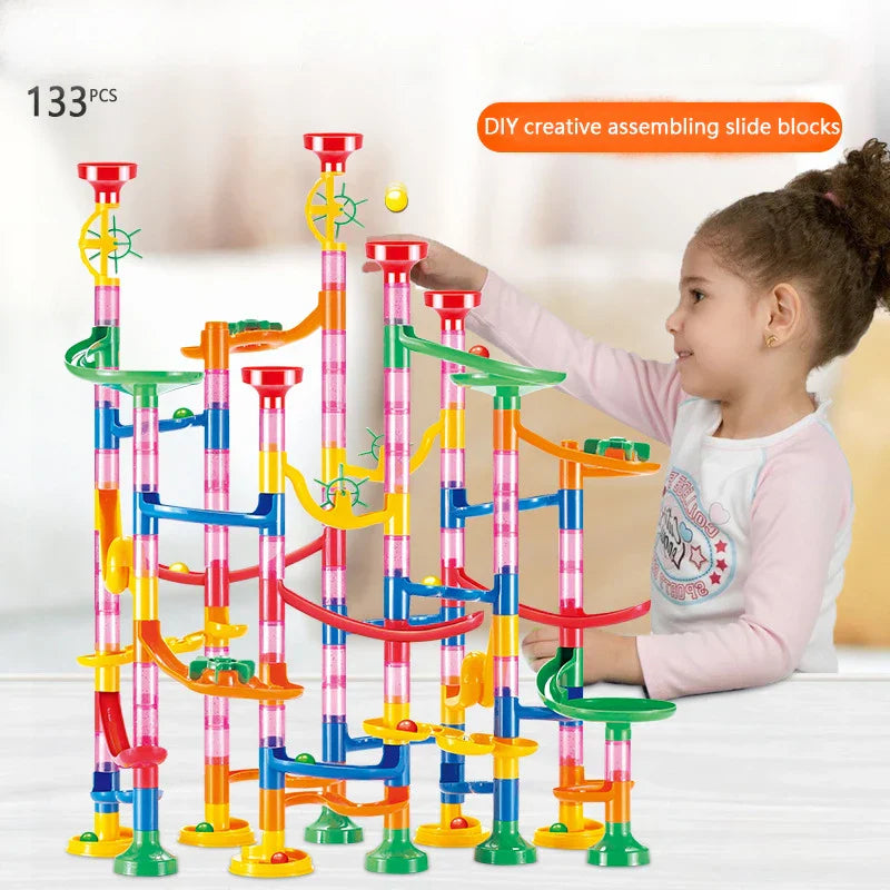 29-197pcs Set DIY Construction Marble Run Race Track